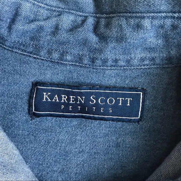 Karen Scott Denim Chambray Ugly Christmas Button Up SP - Picture 4 of 6